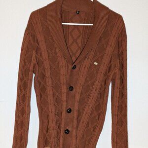 Men’s XL Cable Knit Button-Up Cardigan – Brown